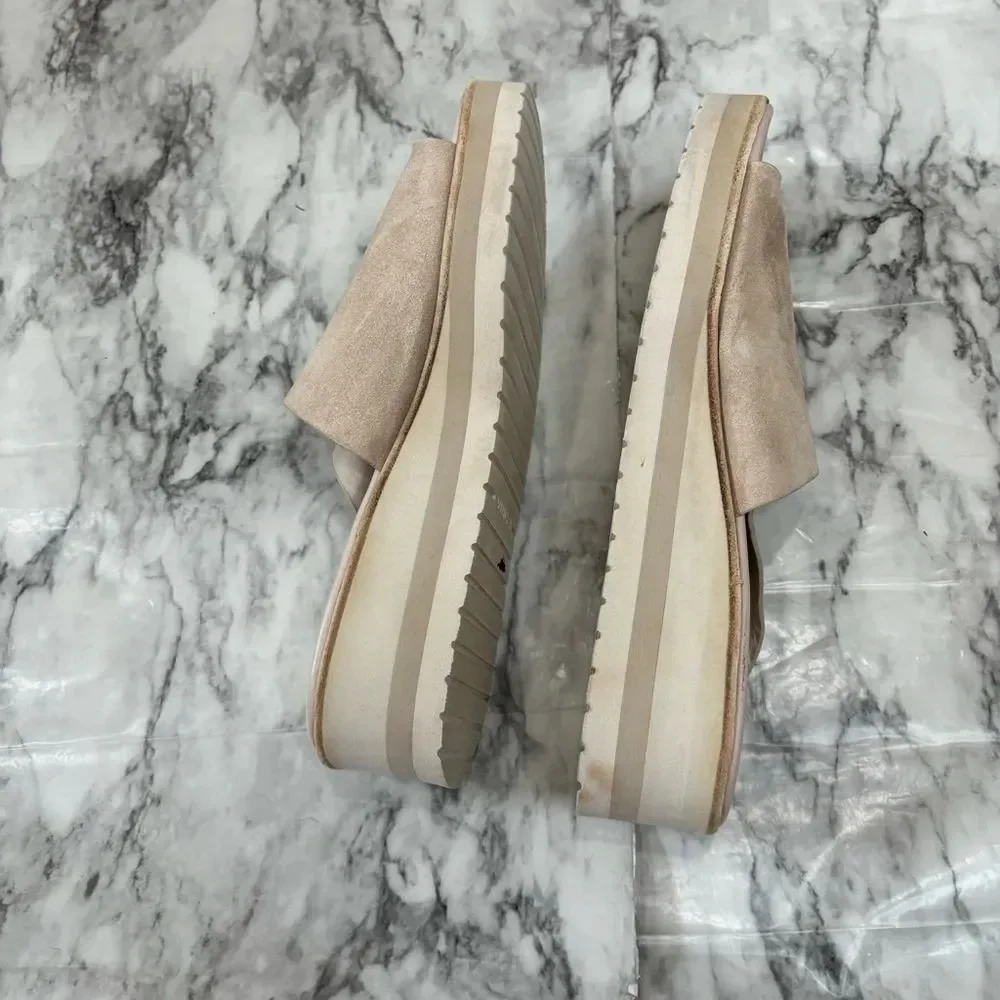 VINCE SARRIA TAN SUEDE WEDGE PLATFORM SLIDES Sandals SIZE 10